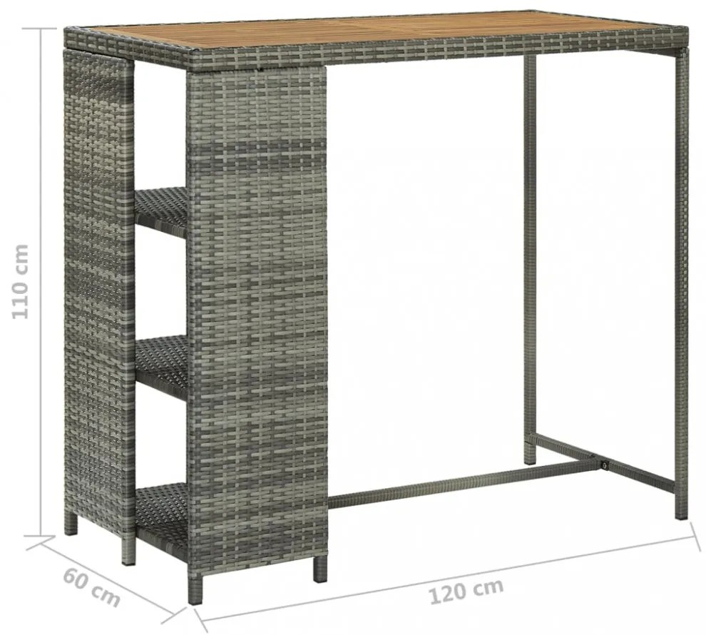 szürke polyrattan bárasztal tárolópolccal 120 x 60 x 110 cm