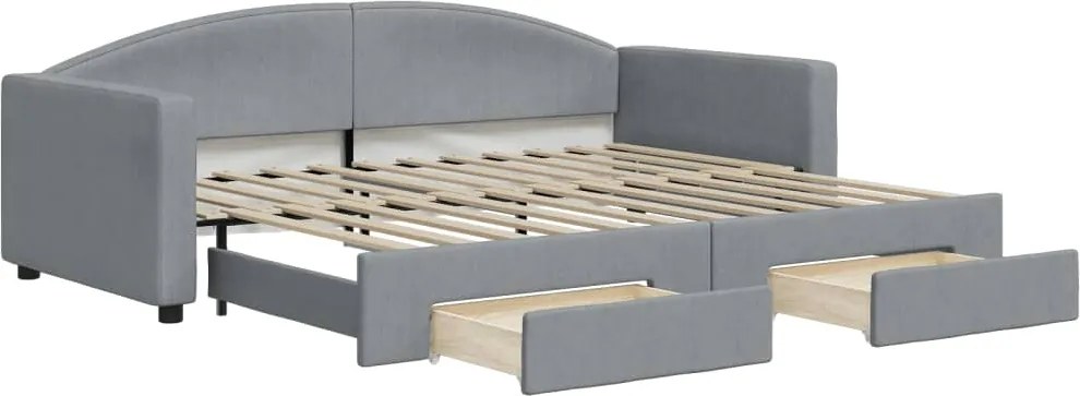 vidaXL világosszürke kihúzható szövet heverő fiókokkal 90 x 200 cm