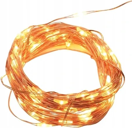 Led dekoratív réz girland, meleg fehér, 2x Aa elem, 200 cm, IP20