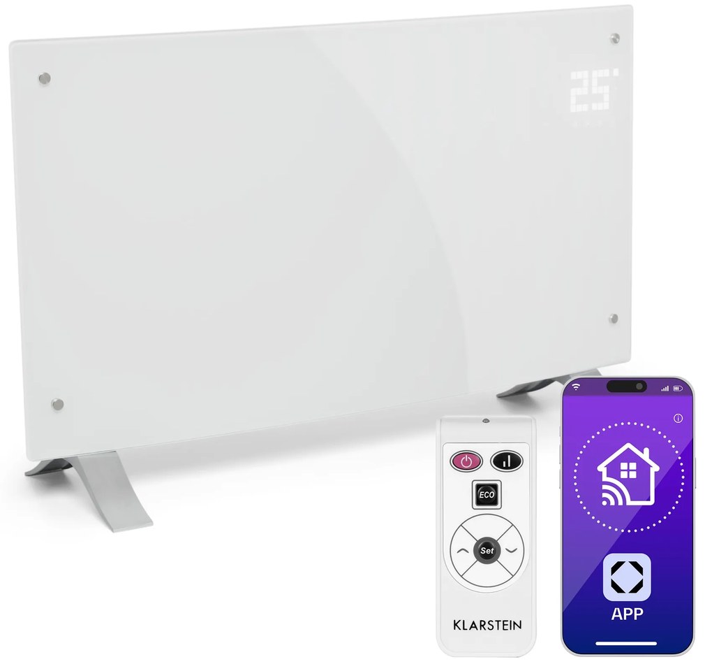 Klarstein Bornholm Curved Smart, konvektor, 2000 W, vezérlés applikáción keresztül, fehér