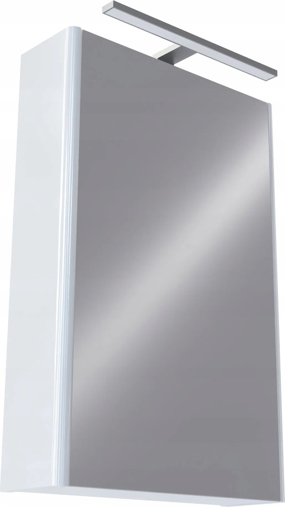 Fürdőszoba szekrény tükörrel és LED-del 50 fehér festett magasfényű Omeble