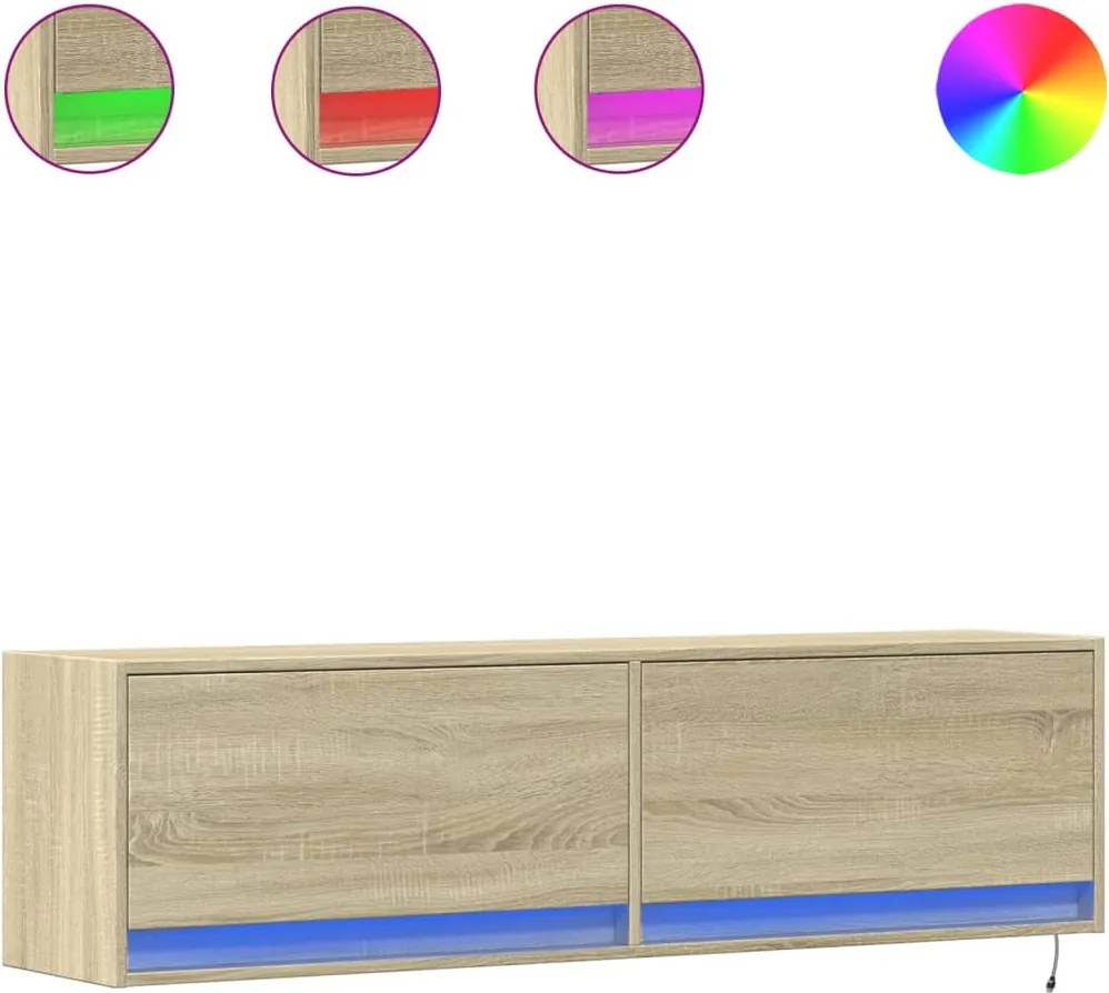 vidaXL sonoma tölgy színű fali TV-szekrény LED-ekkel 140 x 31 x 38 cm