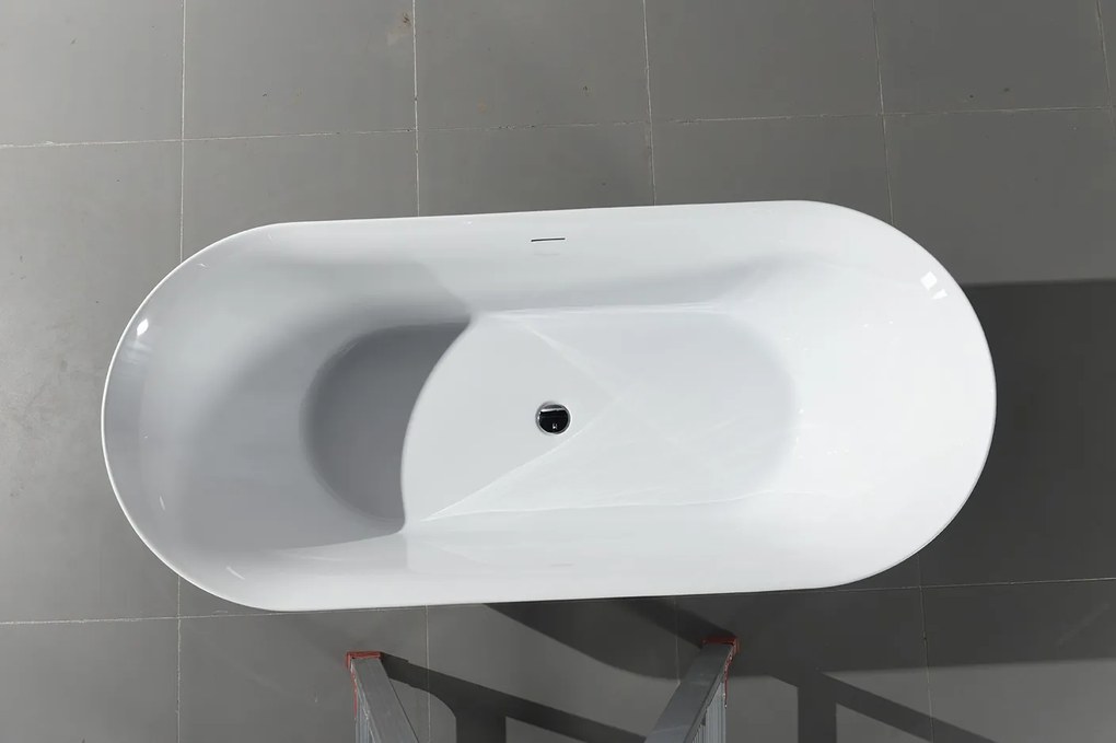 Erga Kaia, szabadon álló kád 170x75 cm + leeresztő csavar, fehér fényes, ERG-Kaia-170075-WH-WH