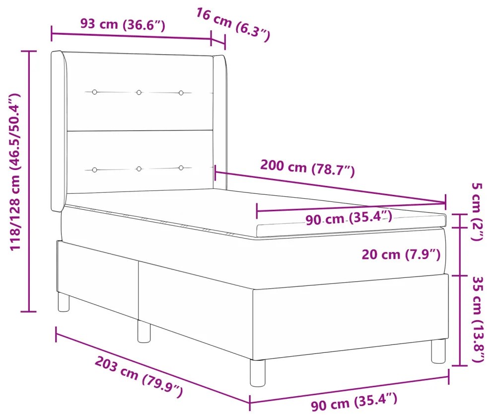 Boxspring Ágy Matraceval Sötétszürke 90x200 cm Szövet
