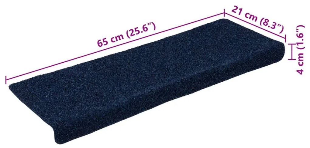 15 db tűvel lyuggatott kék szövet lépcsőszőnyeg 65x21x4 cm