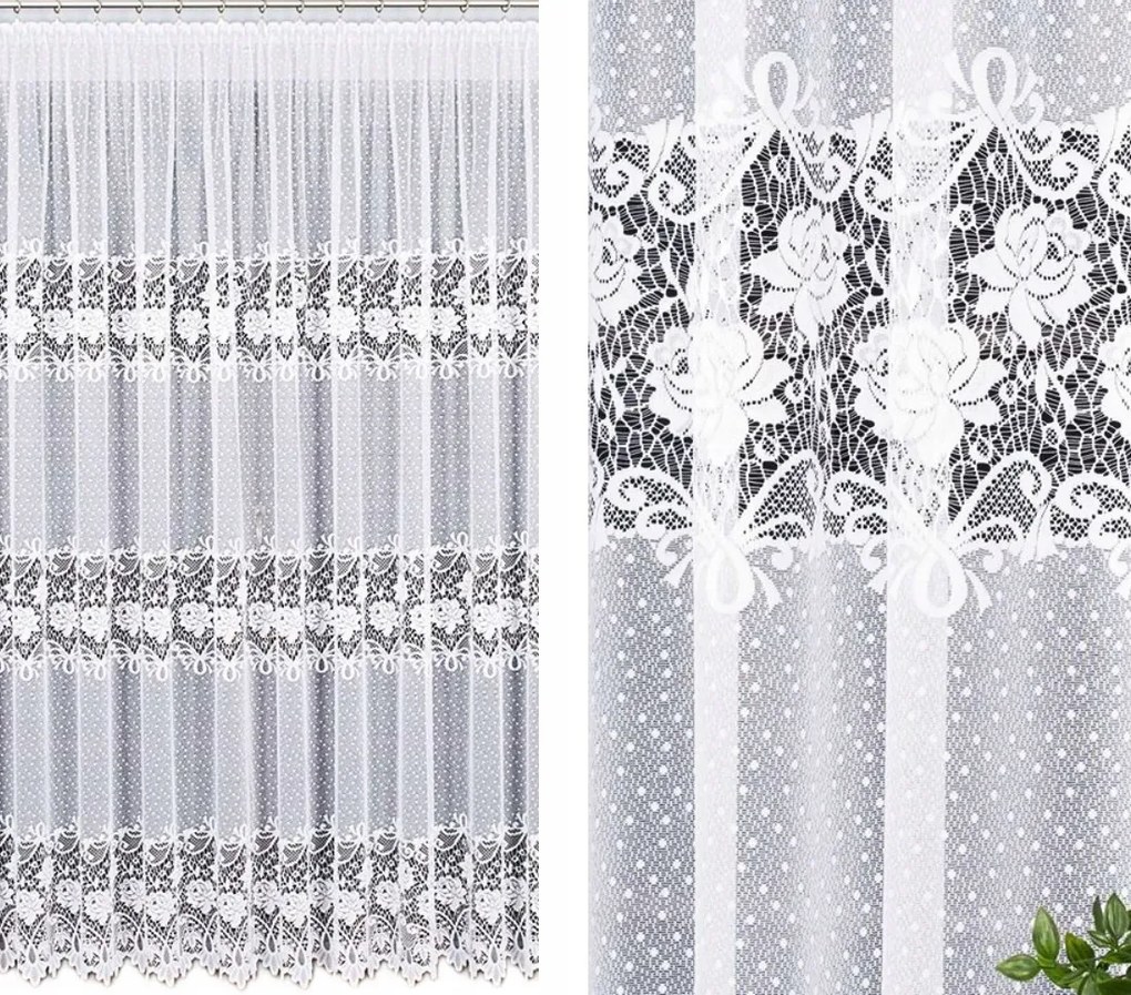 Hosszú Jacquard Függöny 500x230 Nappaliba Virágok Rózsák Fehér Békák