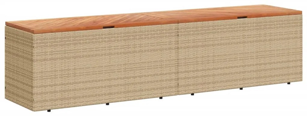 Bézs polyrattan és akácfa kerti tárolóláda 220 x 50 x 54 cm