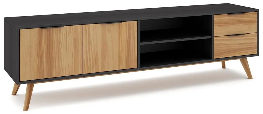 Fekete-natúr színű borovi fenyő TV-állvány 180x53 cm Lavis – Marckeric