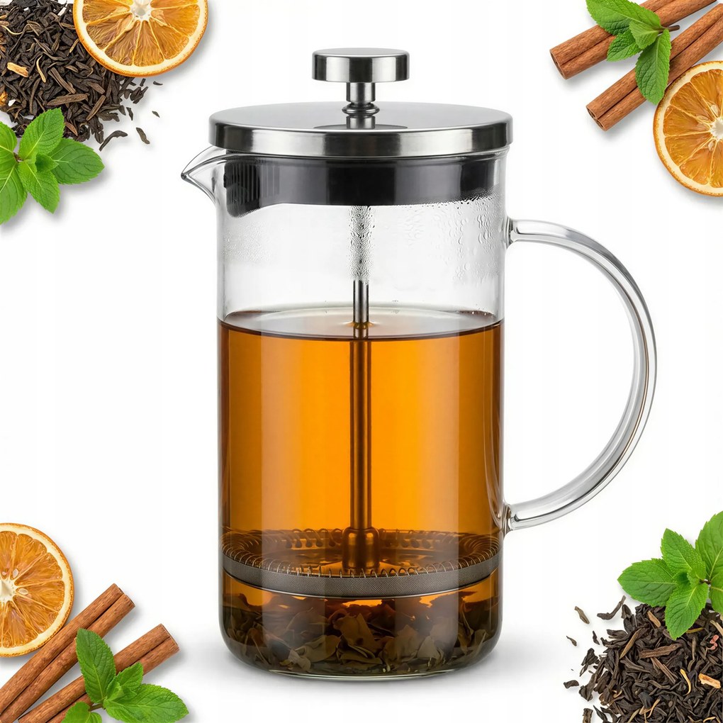 Dugattyús Kancsó 800 ML Ezüst Üveg Kávé És Teafőző Ø9 CM