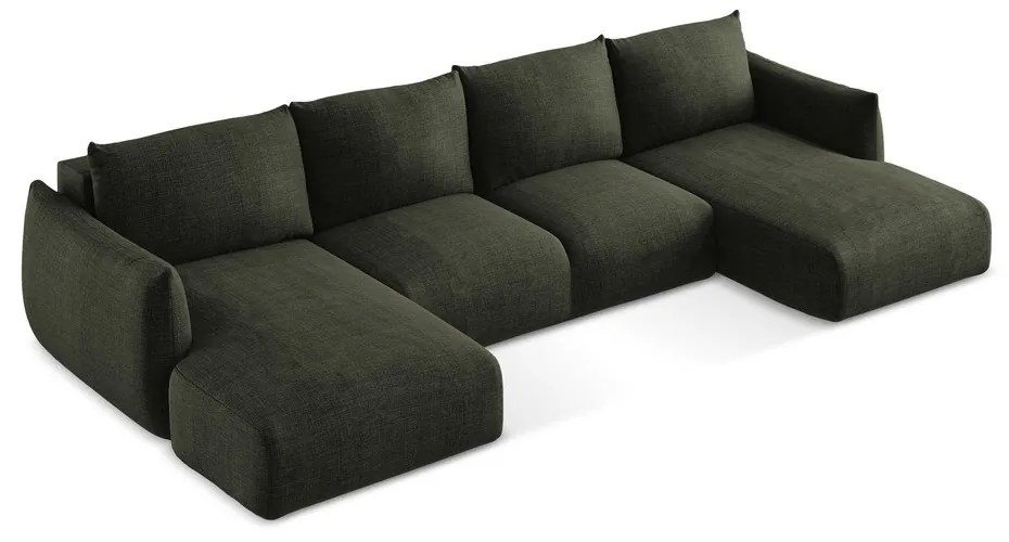 Zöld kinyitható sarokkanapé (U alakú) Leila – Makamii