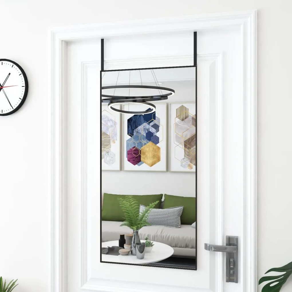 fekete üveg és alumínium ajtótükör 50x100 cm