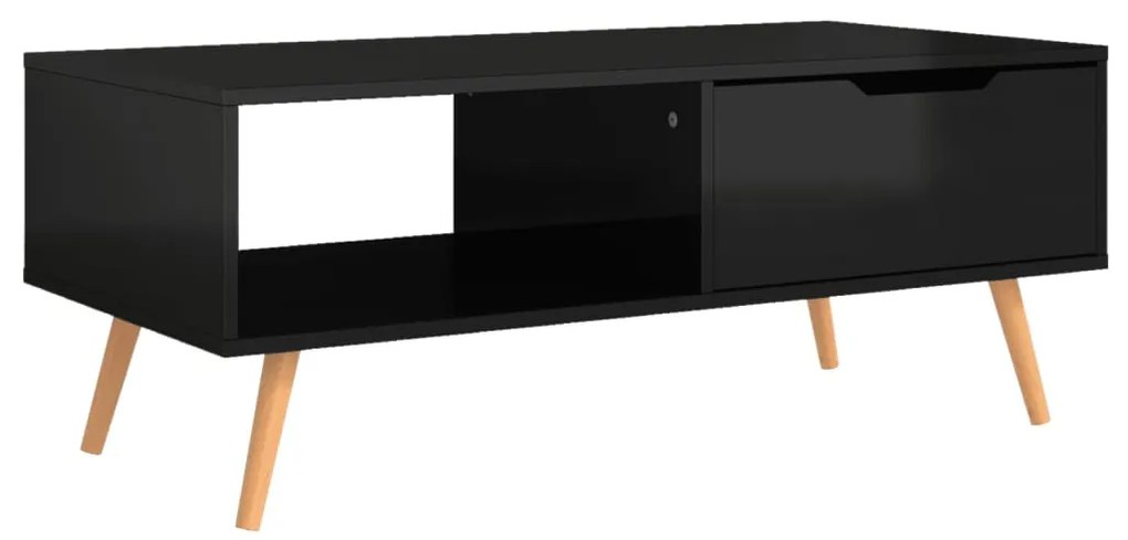 Magasfényű fekete szerelt fa dohányzóasztal 100 x 49,5 x 43 cm