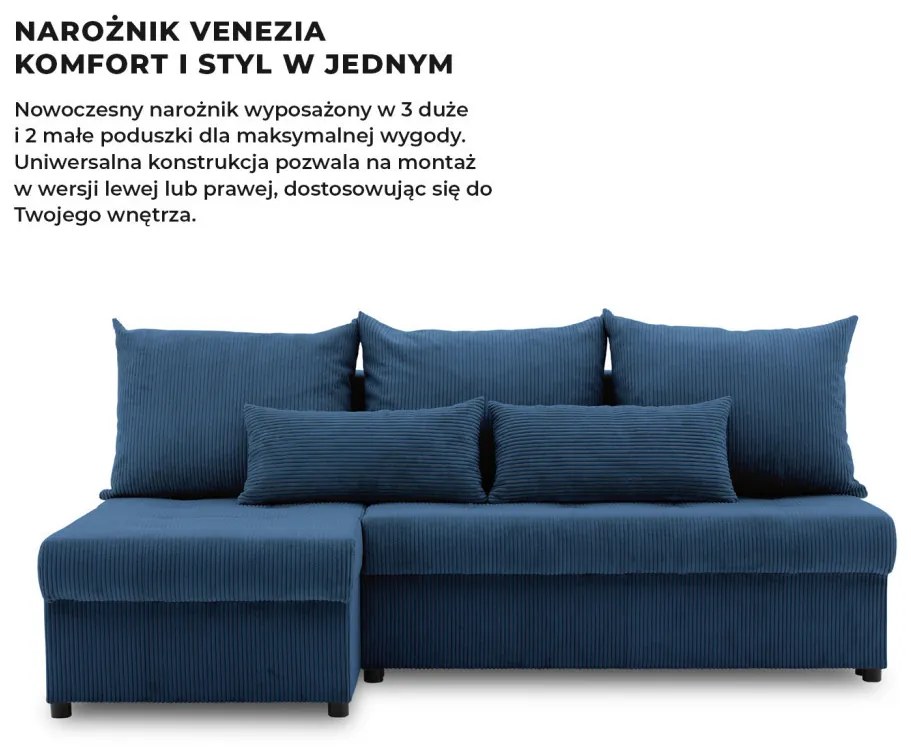 Venezia sarokkanapé, kordbársony, univerzális oldal, bonell töltet, kék