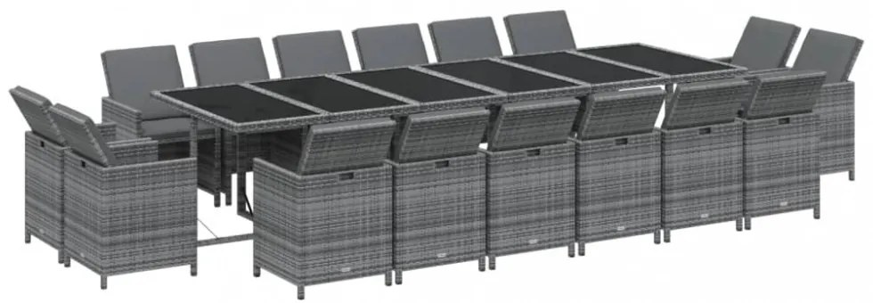 17 részes szürke polyrattan kerti étkezőgarnitúra párnákkal