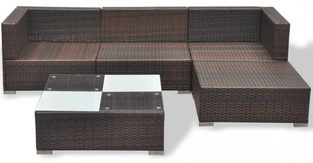 5 részes barna polyrattan kerti bútorszett párnákkal