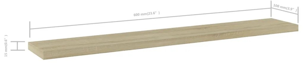 4 db sonoma-tölgy színű forgácslap könyvespolc 60 x 10 x 1,5 cm