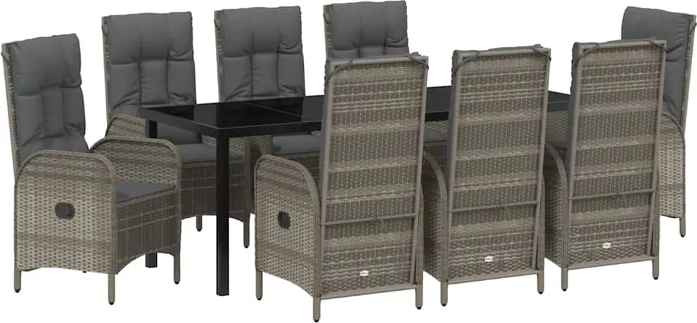 vidaXL Kert étkező szett párnával 9 pcs Szürke polirattan