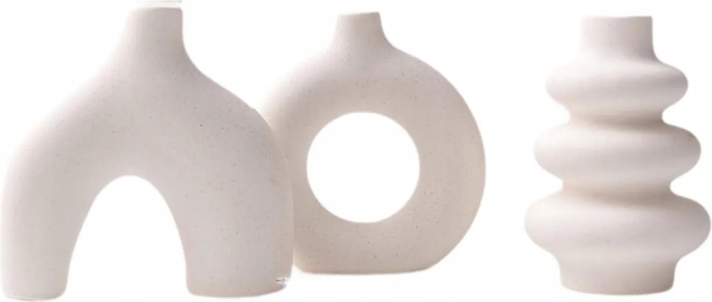 3 db Boho Kerámia Vázák Dekoratív Virágtartók Fehér