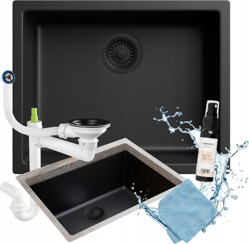 Függesztett Mosogató Asztal Alatti 57x45,5 cm Gránit Egykamrás