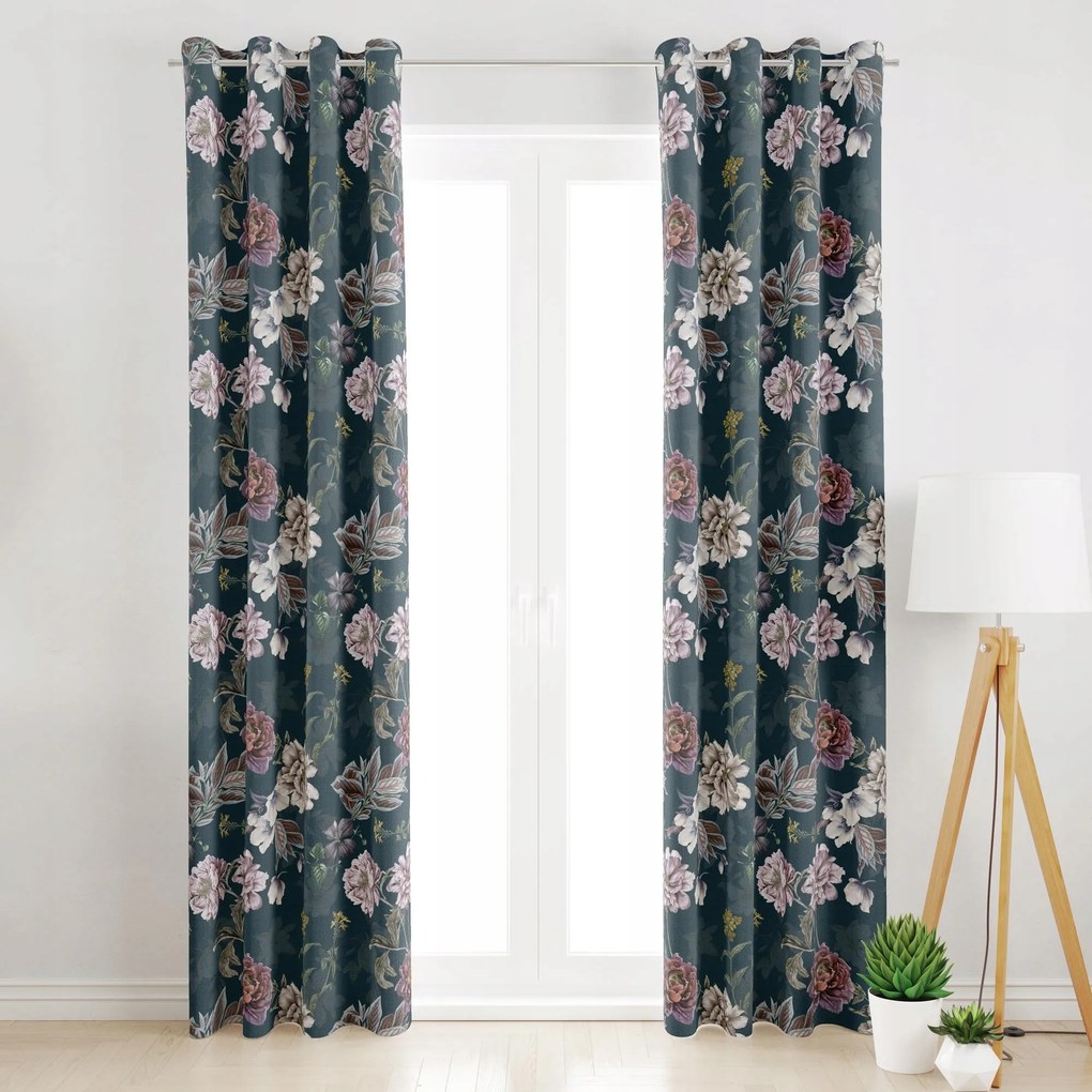 Függöny Átvezetőkkel Színes Virágok 145x250