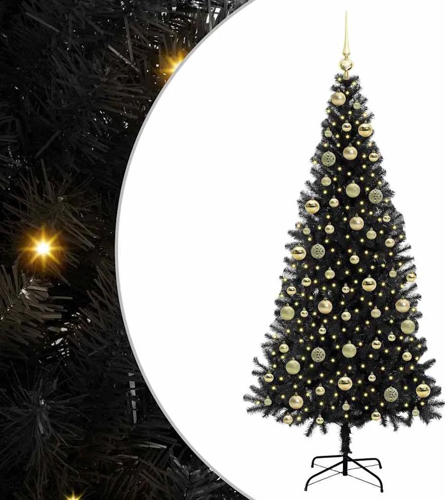 vidaXL Karácsonyfa 300 LED-del állvánnyal Fekete 210 cm PVC
