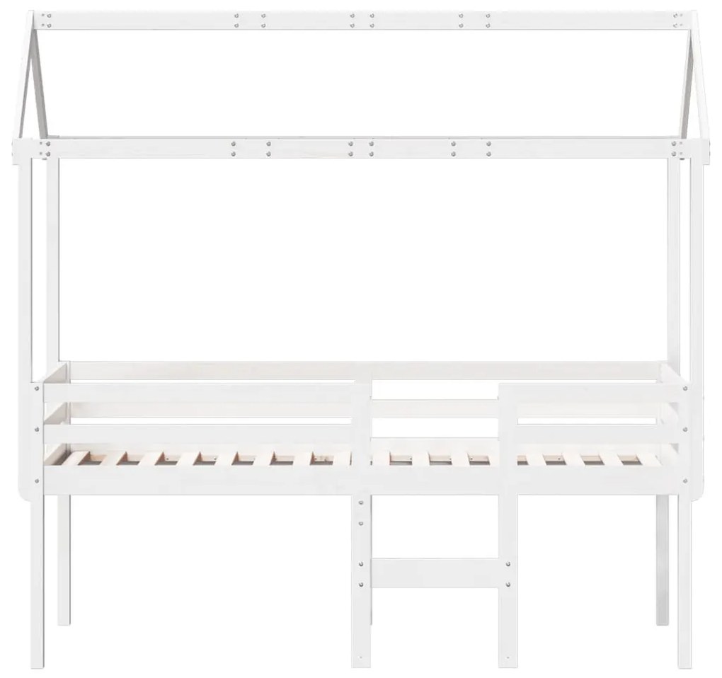 fehér tömör fenyőfa magasított ágy tetővel 90 x 200 cm