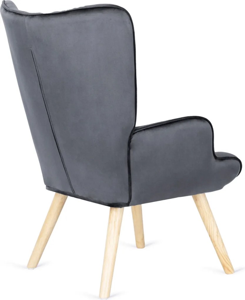 Pihenőfotel szürke színben, bársony kárpittal, lábtartóval LOZANO