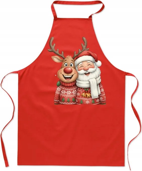 Konyhai kötény Karácsonyi Mosolygó Rénszarvas és Mikulás Ajándék