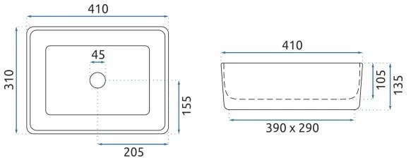 REA-U0952 - Ráültethető mosdó ANITA MINI 31x41 cm kerámia/fényes fehér