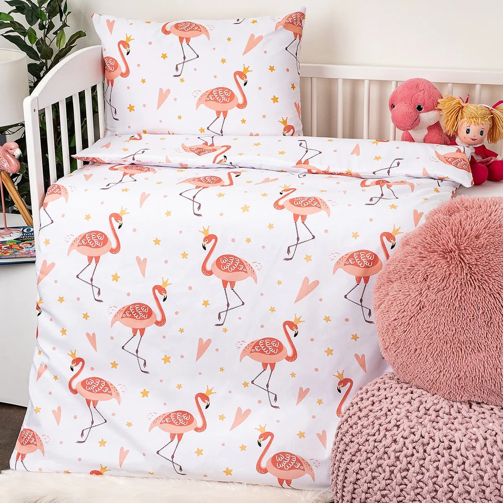 4Home Flamingo pamut ágyneműhuzat kiságyba, 100 x 135 cm, 40 x 60 cm, 100 x 135 cm, 40 x 60 cm