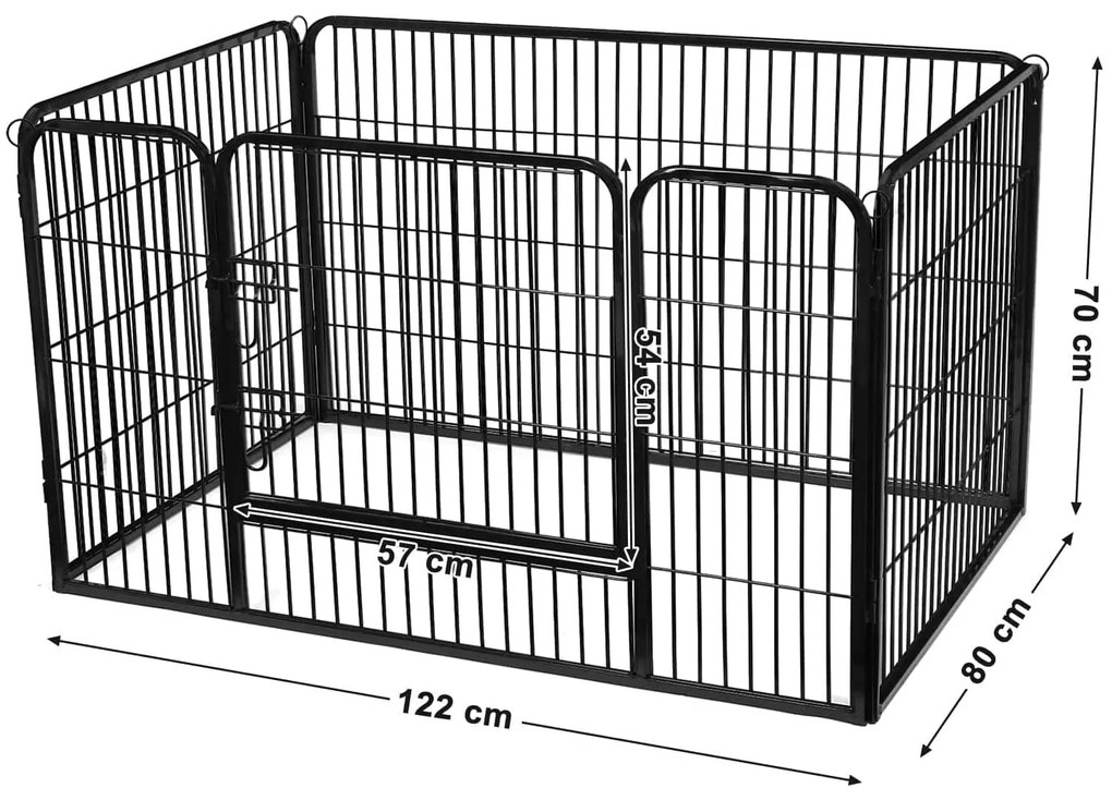 Kutya kennel, kutyaketrec 122x80x70 cm, kültéri kisállat kifutó, fekete