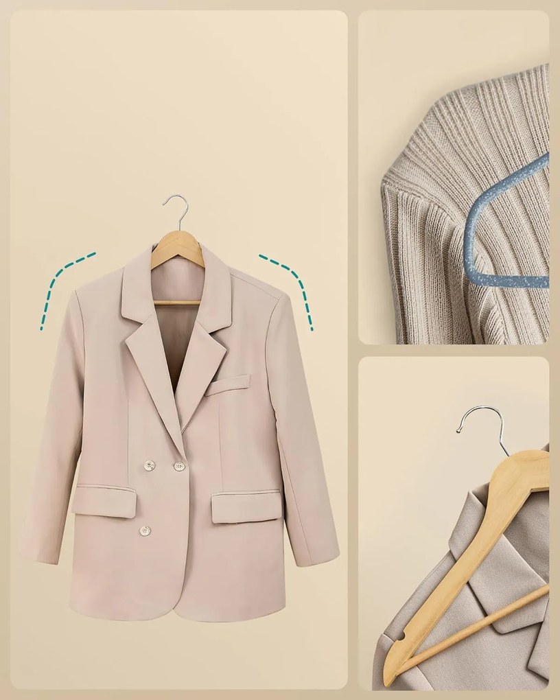 Fa vállfa szett 30 db-ps, világos bézs színben