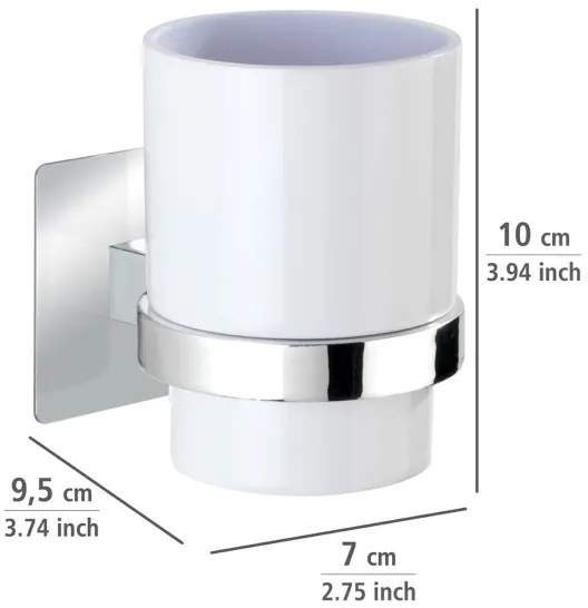 WENKO 23847800-Fogkefetartó pohár TURBO-LOC QUADRO ED. 7x9,5 cm fényes króm/fehér