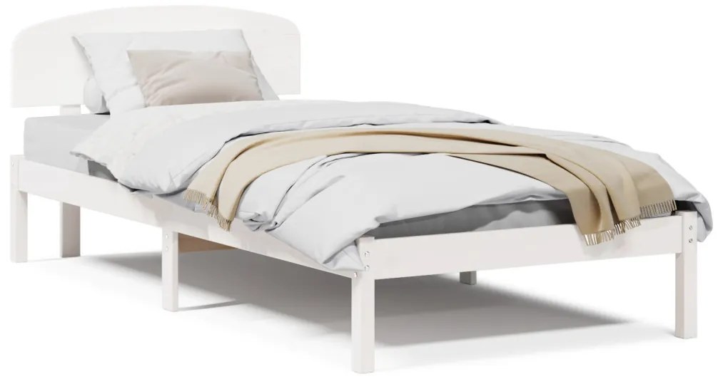 Ágykeret fejtámlával Fehér 90 x 200 cm Tömör fenyőfa