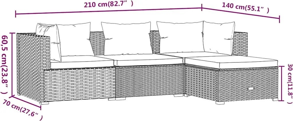 4 részes fekete polyrattan kerti ülőgarnitúra párnákkal
