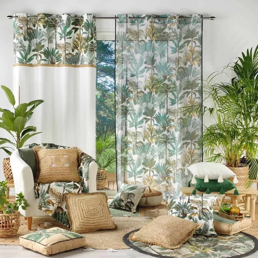 Zöld-krémszínű függöny 140x240 cm Balinesia – douceur d'intérieur