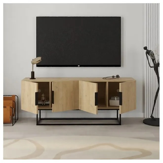 Natúr színű TV-állvány tölgyfa dekorral 140x55 cm Titan – Marckeric