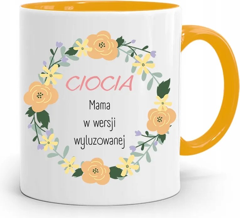 Sárga Bögre Ajándék Nagynéninek Laza Változatban, fényképes nyomattal