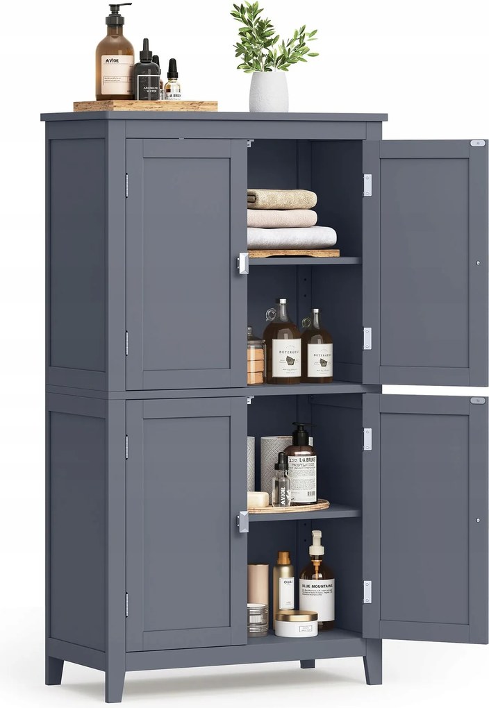 Fürdőszobai Szekrény 4 ajtós szürke Állópolc 110 cm