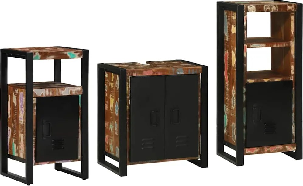 vidaXL Fürdőszoba bútor szett 3 pcs Szilárd Újrahasznosított Fa