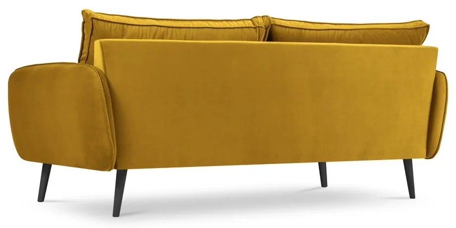 Lento sárga bársony kanapé fekete lábakkal, 198 cm - Kooko Home