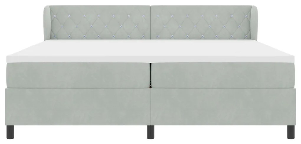 Boxspring Ágy Matrac, Világosszürke, 200x200 cm, Bársony