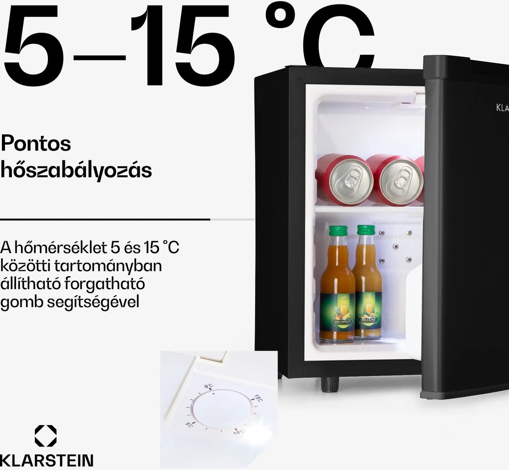 Klarstein Silent Cool, hűtőszekrény, 30 liter, Arctic-Fox Cooling, G energiahatékonysági osztály, fekete
