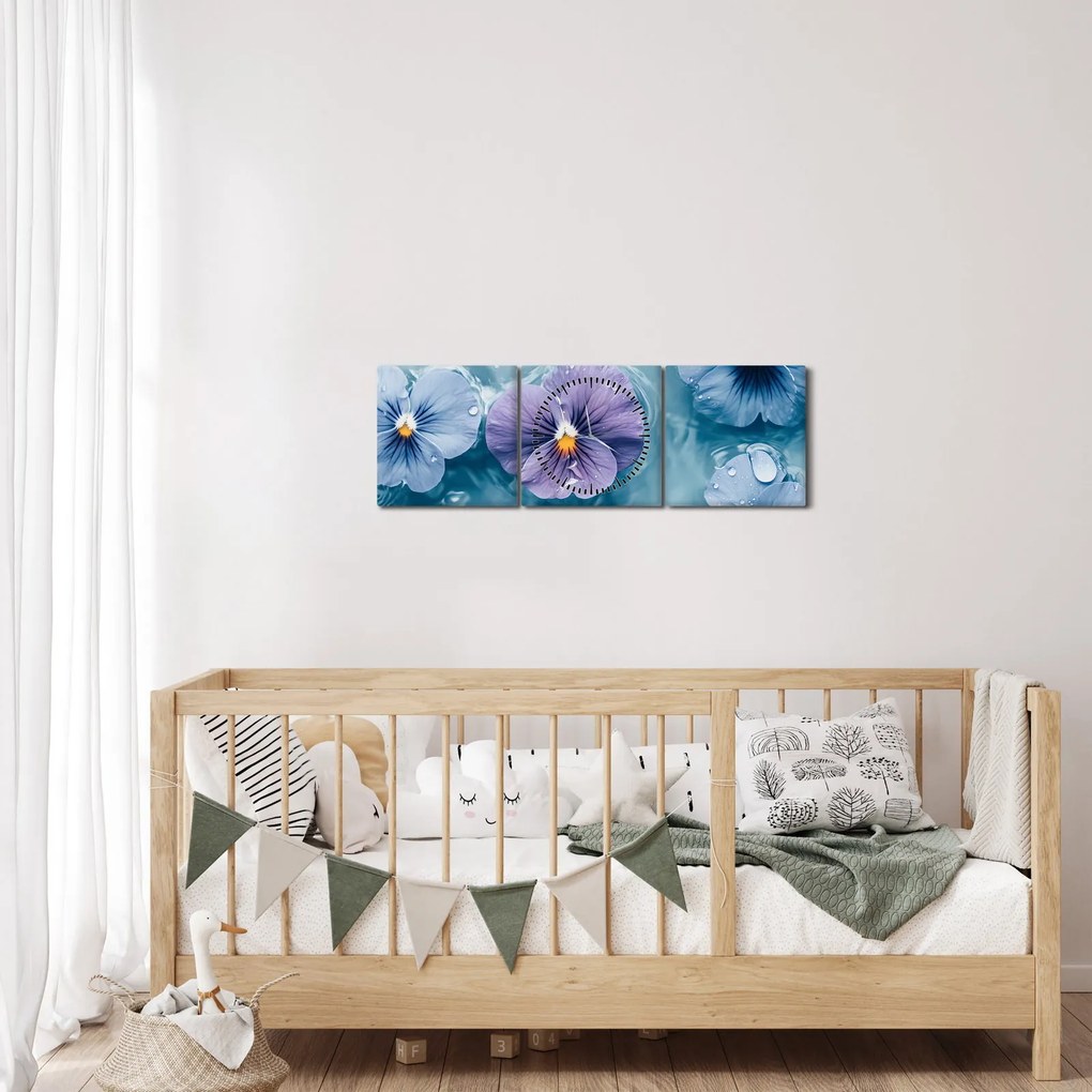 Kép - Ibolyák a vízben (órával) (90x30 cm)