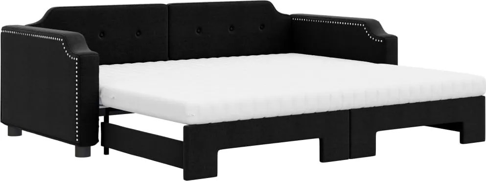 vidaXL fekete kihúzható szövet heverő matracokkal 80 x 200 cm