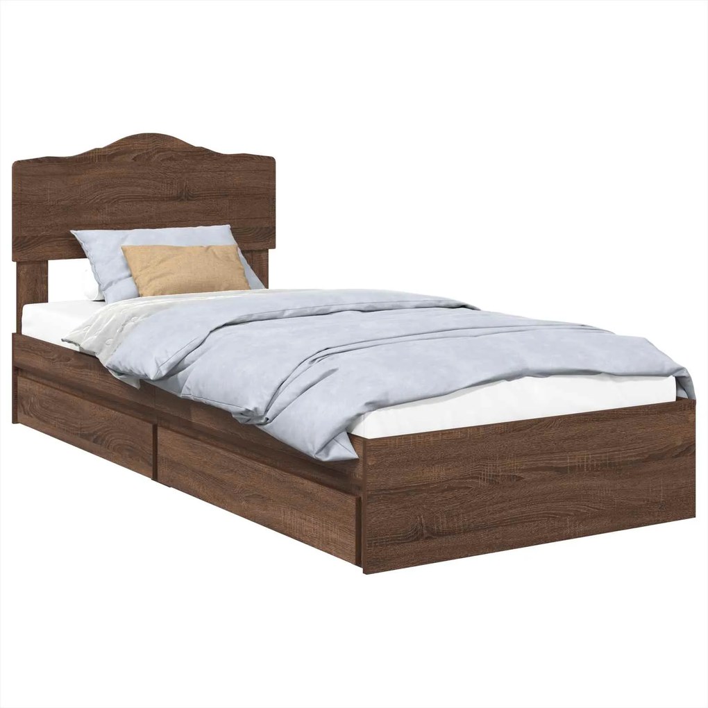 vidaXL Tárolós Ágy fejtámlával Barna Tölgy 100 x 200 cm Faanyag