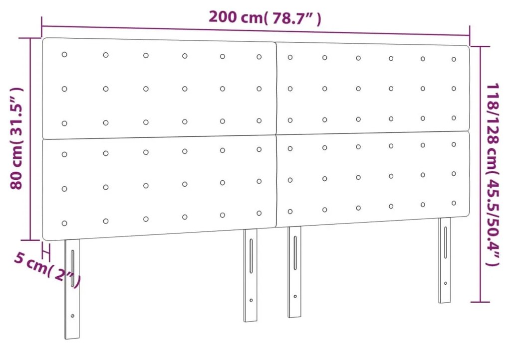 rózsaszín bársony LED-es fejtámla 200x5x118/128 cm