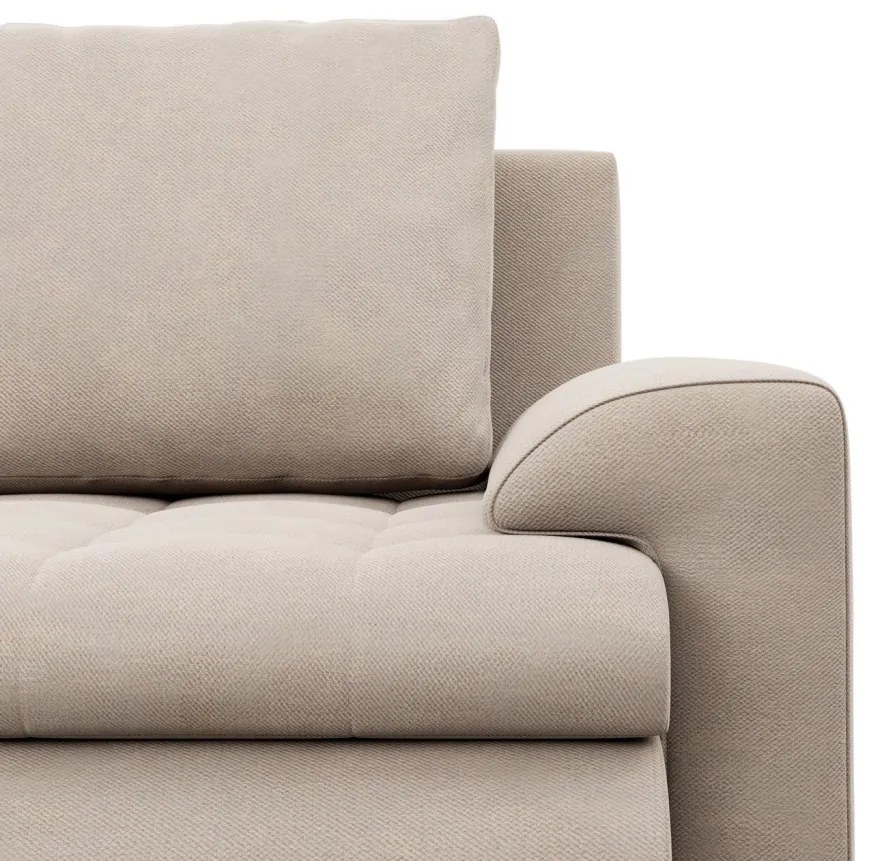 Tokio sarokkanapé, L alakú háttámlával, 2 ágyneműtartóval, bársony, jobboldali, bézs