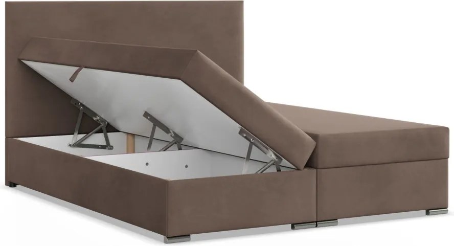 Agen ágy, bársony, 160 x 200, ágyneműtartóval, barna