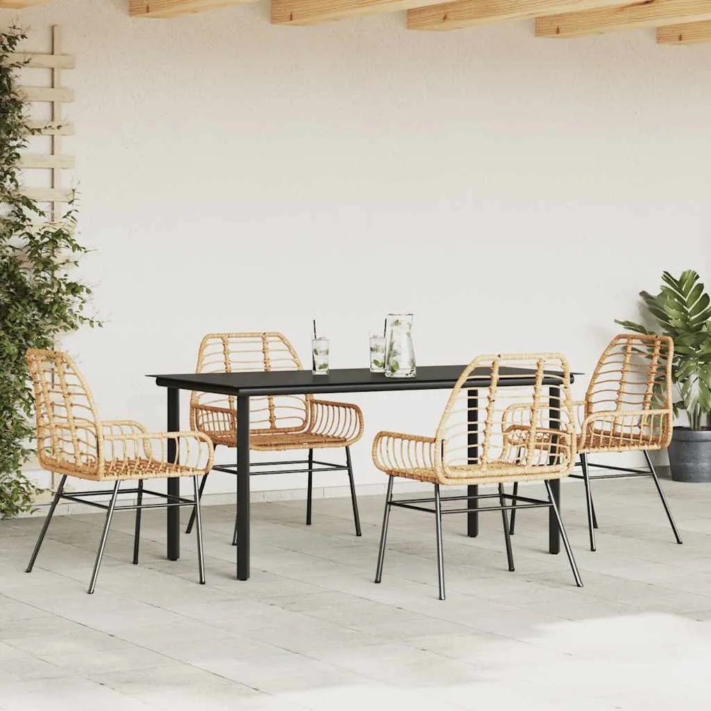 5 észes barna polyrattan üveg kerti étkezőgarnitúra